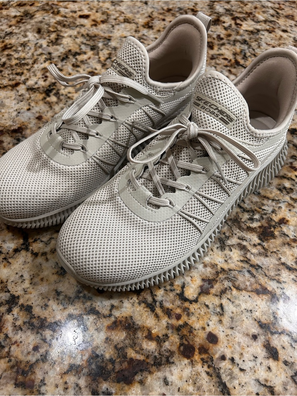 BOBS From Skechers Skechers Beige/Ivory/Taupe Knit Lace-Up Sneakers